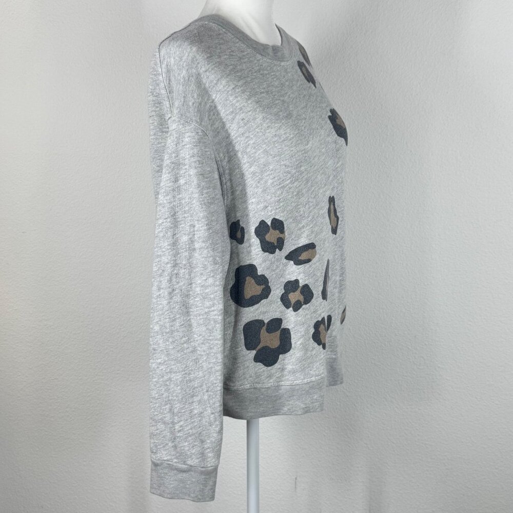 Monrow Sweatshirt Gray Leopard Print Crewneck Size S Pullover Long Sleeve - Picture 2 of 10